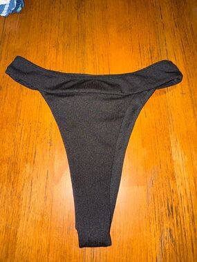 SHEIN Black Ribbed High-Cut Bikini Bottoms